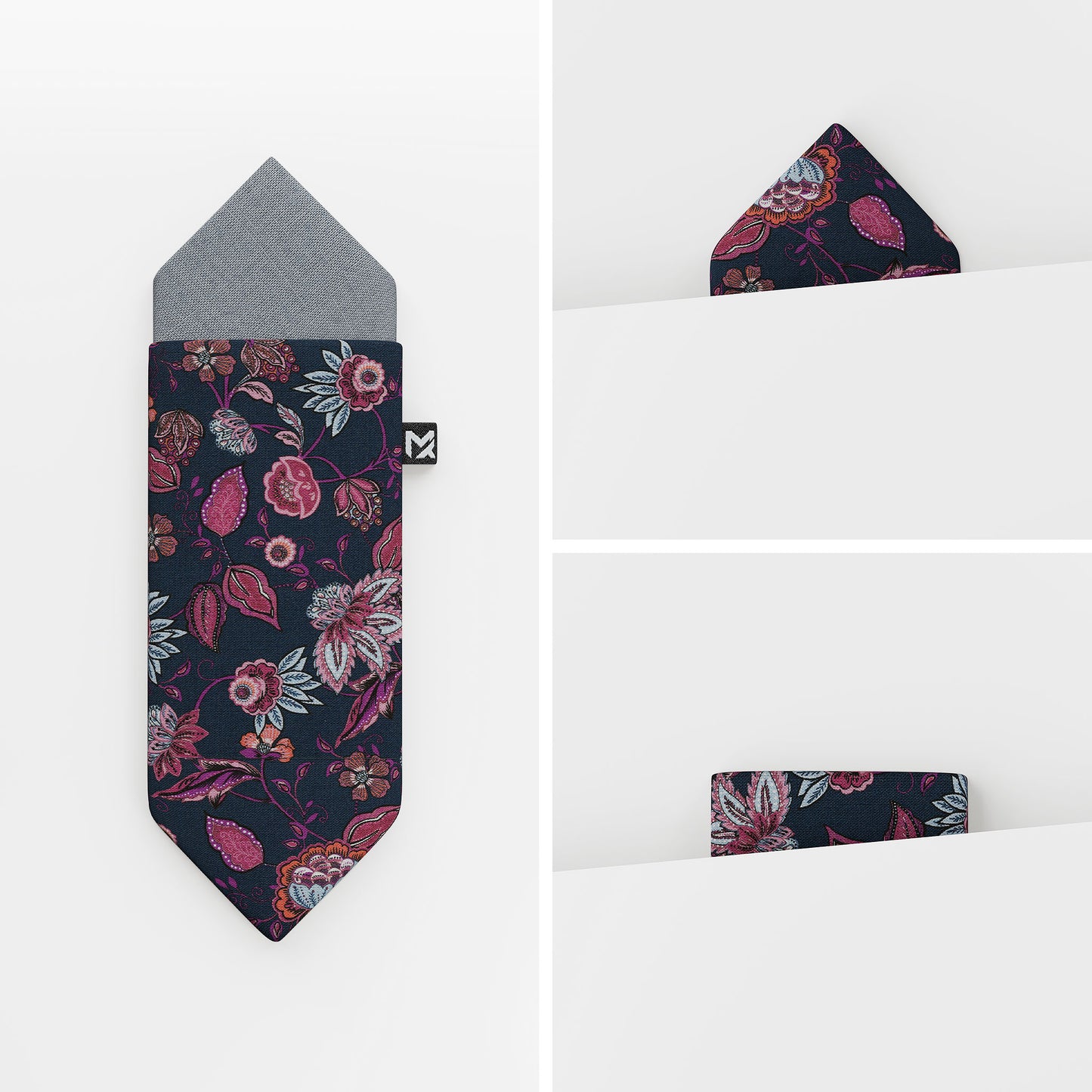 Blue Floral Pocket Square – Wildflowers & Fog Blue | Peace Silk | Pre-Folded 2-in-1