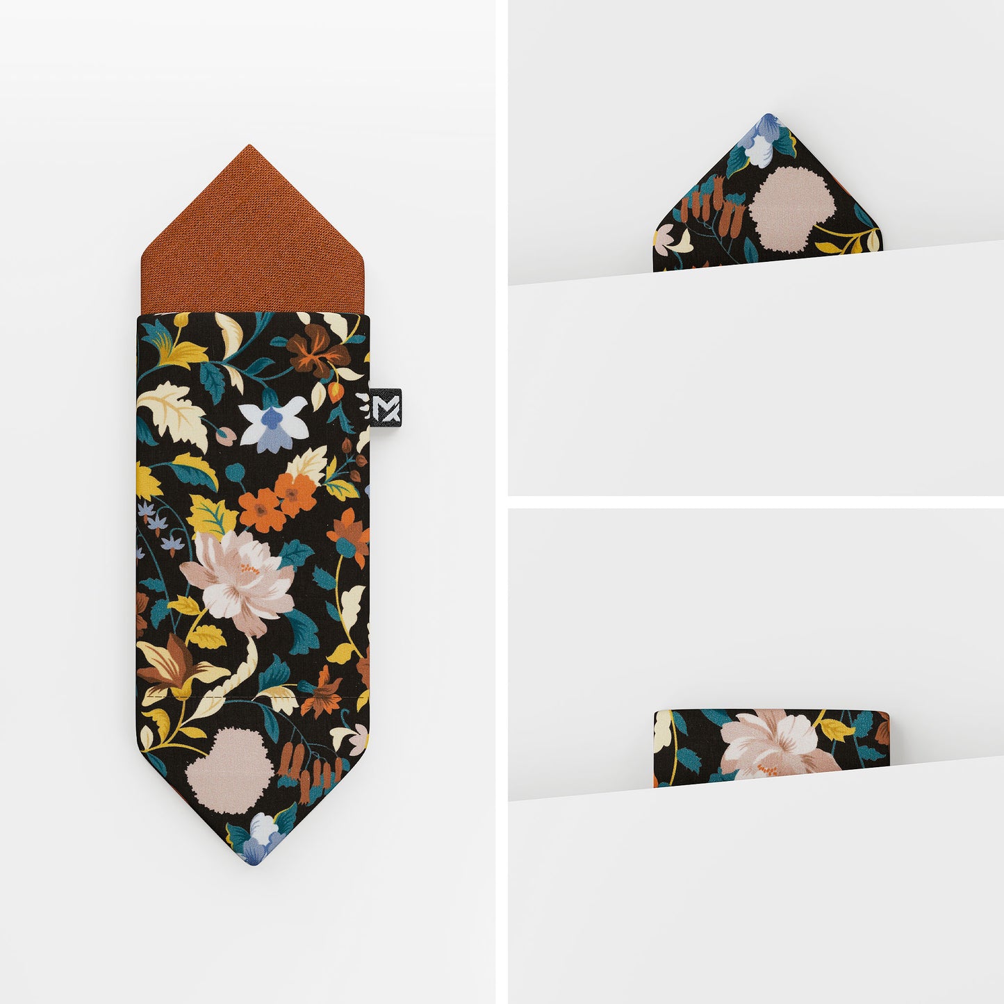 Orange Floral Pocket Square – Orange Bloom & Copper | Peace Silk | Pre-Folded 2-in-1