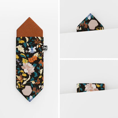Orange Floral Pocket Square – Orange Bloom & Copper | Peace Silk | Pre-Folded 2-in-1