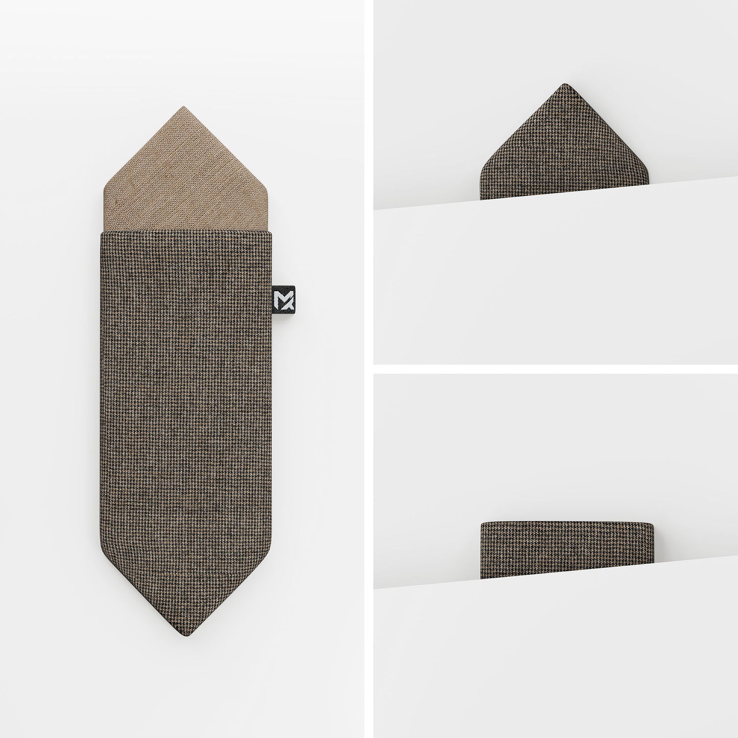 Brown Tweed Pocket Square – Houndstooth & Sahara Brown | New Wool | Pre-Fold 2-in-1