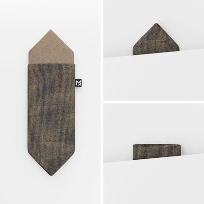 Brown Tweed Pocket Square – Houndstooth & Sahara Brown | New Wool | Pre-Fold 2-in-1