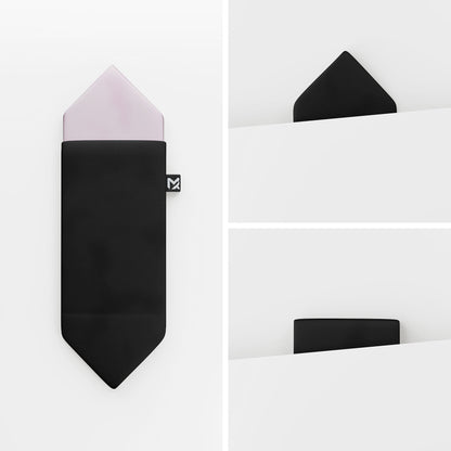 Black Pocket Square – Onyx Black & Smoke Lavender | Crêpe Satin Silk | Pre-Folded 2-in-1