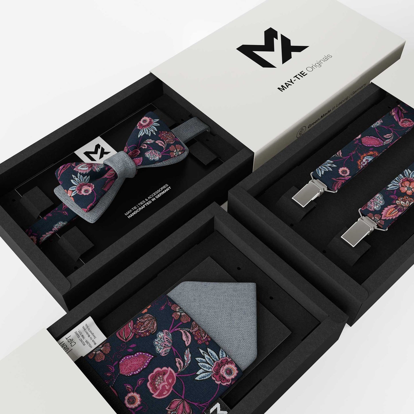 Blue Floral Pocket Square – Wildflowers & Fog Blue | Peace Silk | Pre-Folded 2-in-1