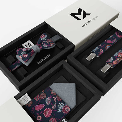 Blue Floral Pocket Square – Wildflowers & Fog Blue | Peace Silk | Pre-Folded 2-in-1