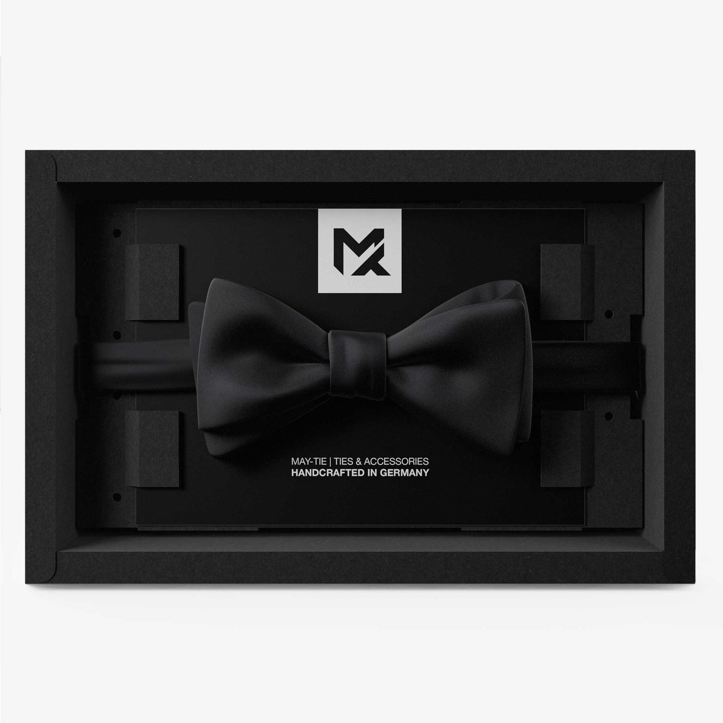 Onyx Black Set – Bow Tie & Pocket Square | Onyx Black & Crème White | Crêpe Satin Silk