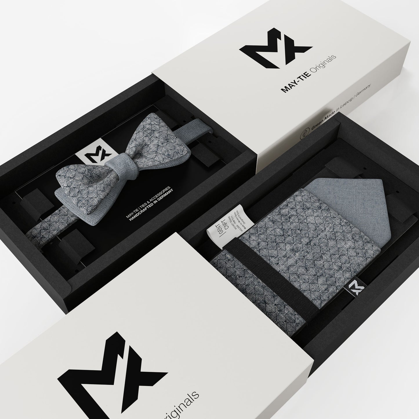 Blue Mesh Set – Bow Tie & Pocket Square | Mesh Melange & Fog Blue | Peace Silk
