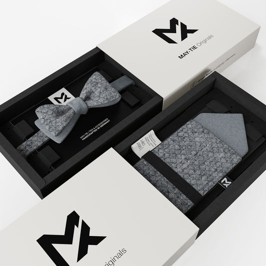 Blue Mesh Set – Bow Tie & Pocket Square | Mesh Melange & Fog Blue | Peace Silk