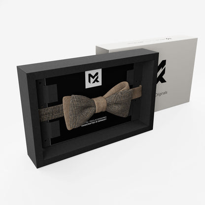Brown Tweed Bow Tie – Houndstooth & Sahara Brown | New Wool | Pre-Tied & Self-Tie