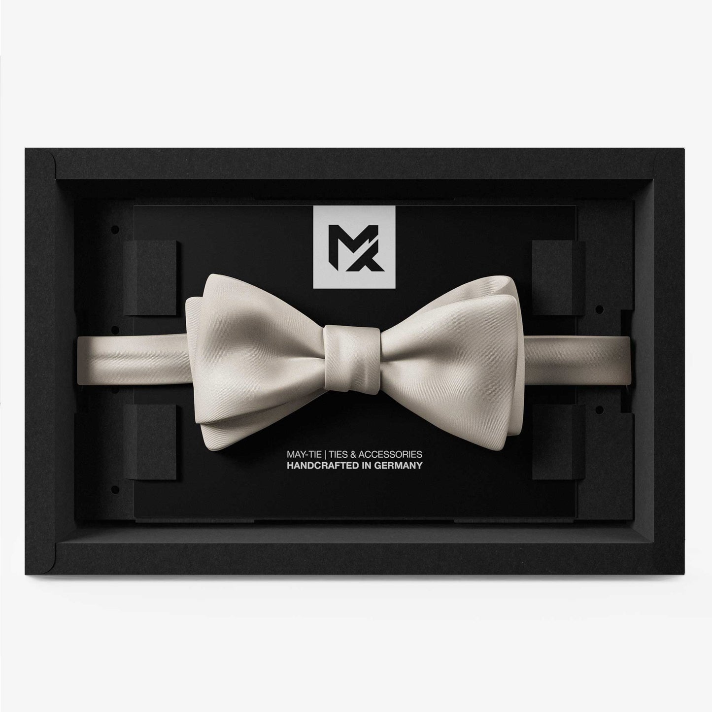 Crème White Set – Bow Tie & Pocket Square | Crème White & Onyx Black | Crêpe Satin Silk