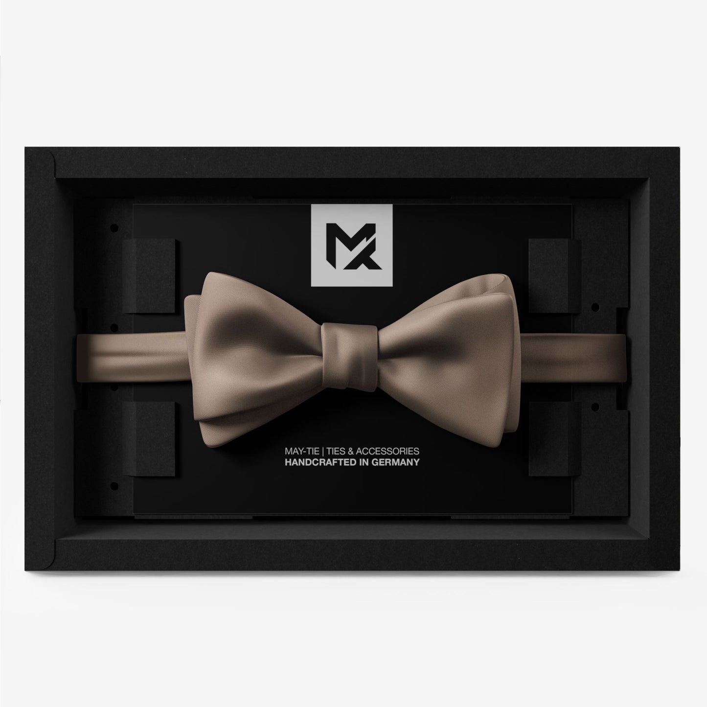 Dune Beige Set – Bow Tie & Pocket Square | Dune Beige & Onyx Black | Crêpe Satin Silk
