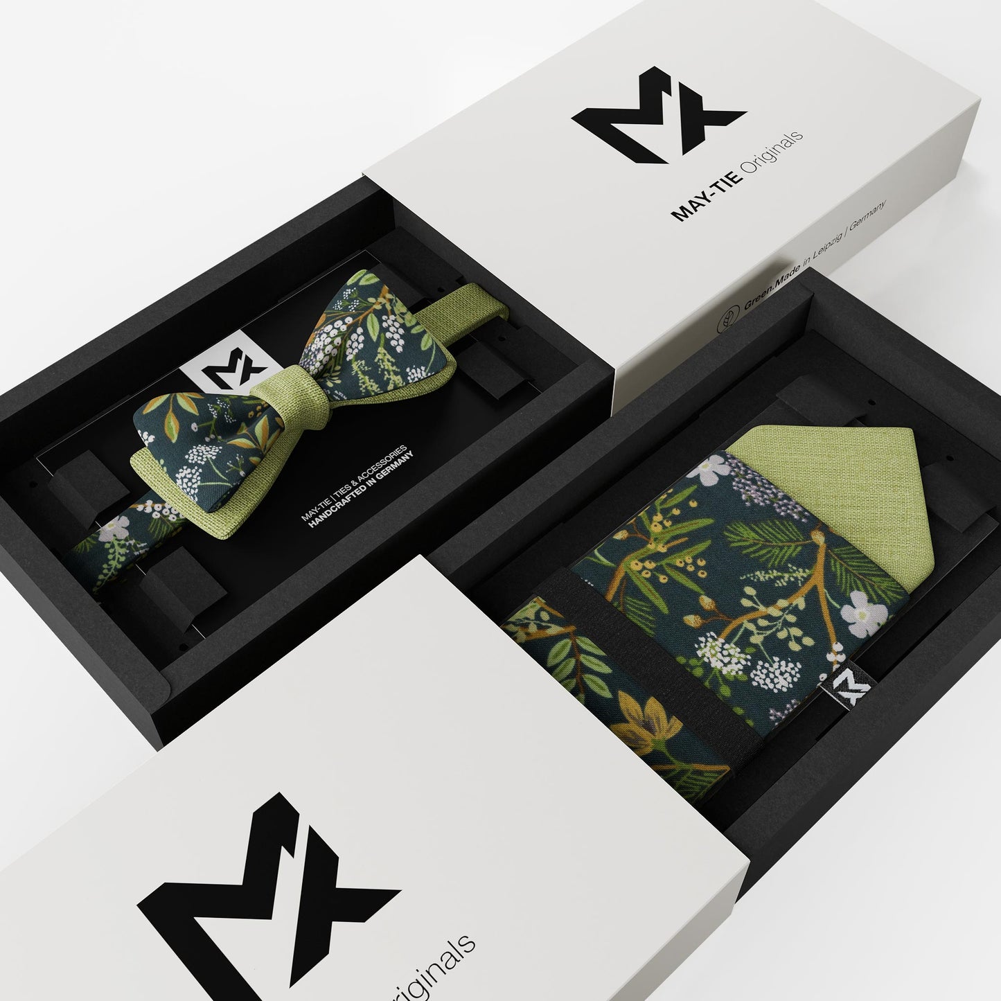Green Floral Set – Bow Tie & Pocket Square | Botanic Garden & Pistachio | Peace Silk