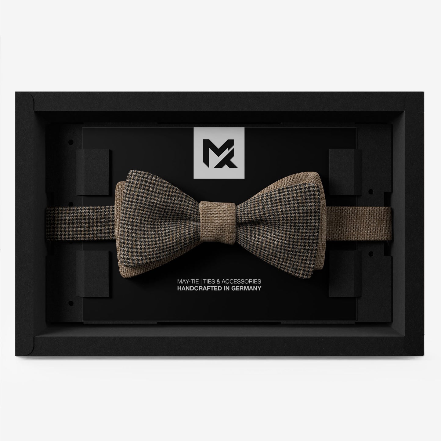 Brown Tweed Set – Bow Tie & Pocket Square | Houndstooth & Sahara Brown | Peace Silk