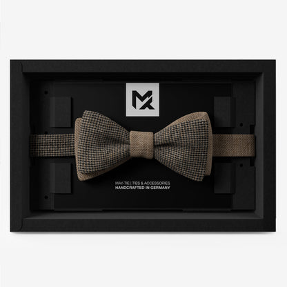Brown Tweed Set – Bow Tie & Pocket Square | Houndstooth & Sahara Brown | Peace Silk