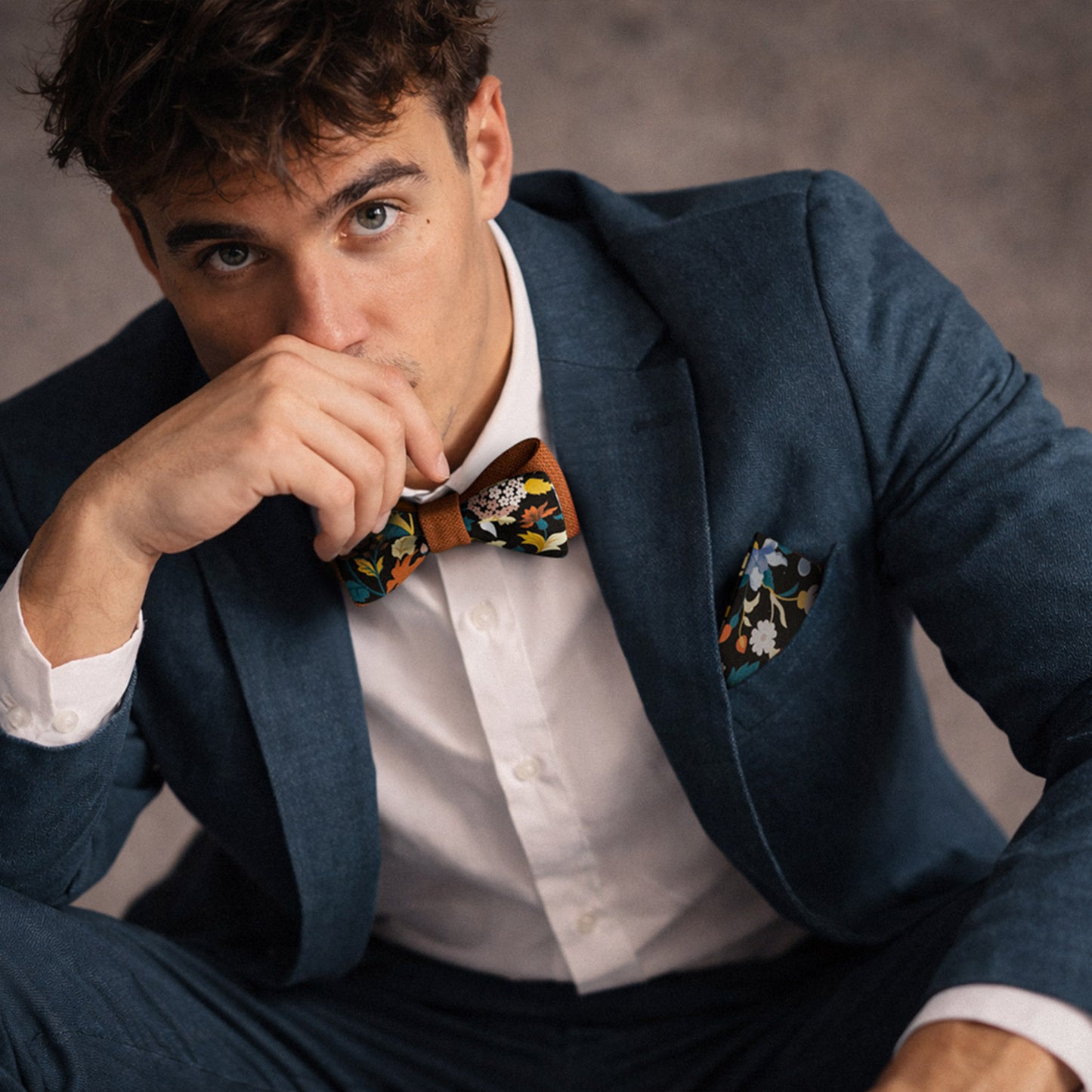 Orange Floral Set – Bow Tie & Pocket Square | Orange Bloom & Copper | Peace Silk