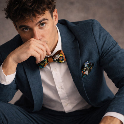 Orange Floral Set – Bow Tie & Pocket Square | Orange Bloom & Copper | Peace Silk