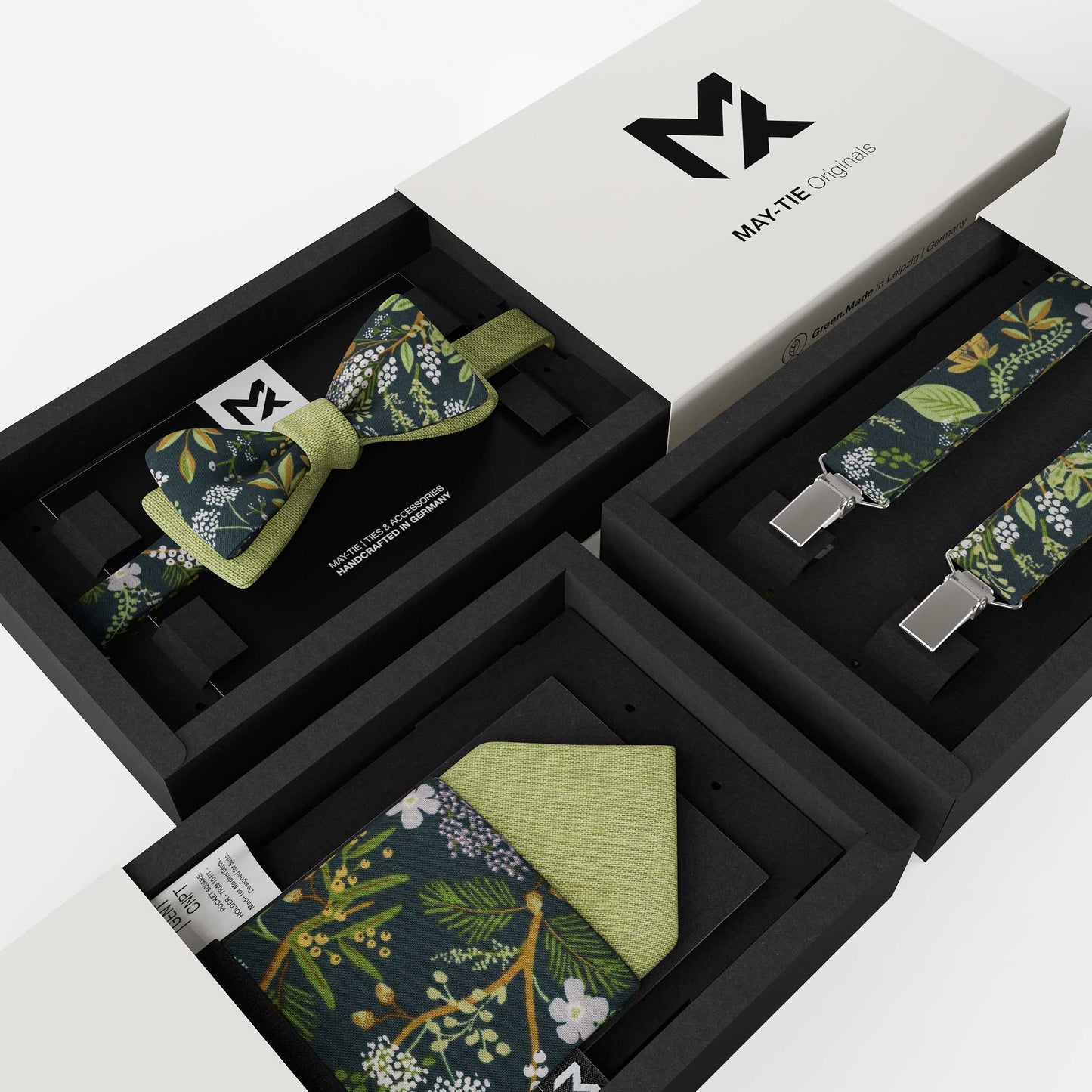 Green Floral Pocket Square – Botanic Garden & Pistachio | Peace Silk | Pre-Folded 2-in-1