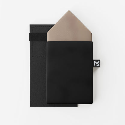 Black Pocket Square – Onyx Black & Dune Beige | Crêpe Satin Silk | Pre-Folded 2-in-1