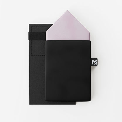Black Pocket Square – Onyx Black & Smoke Lavender | Crêpe Satin Silk | Pre-Folded 2-in-1