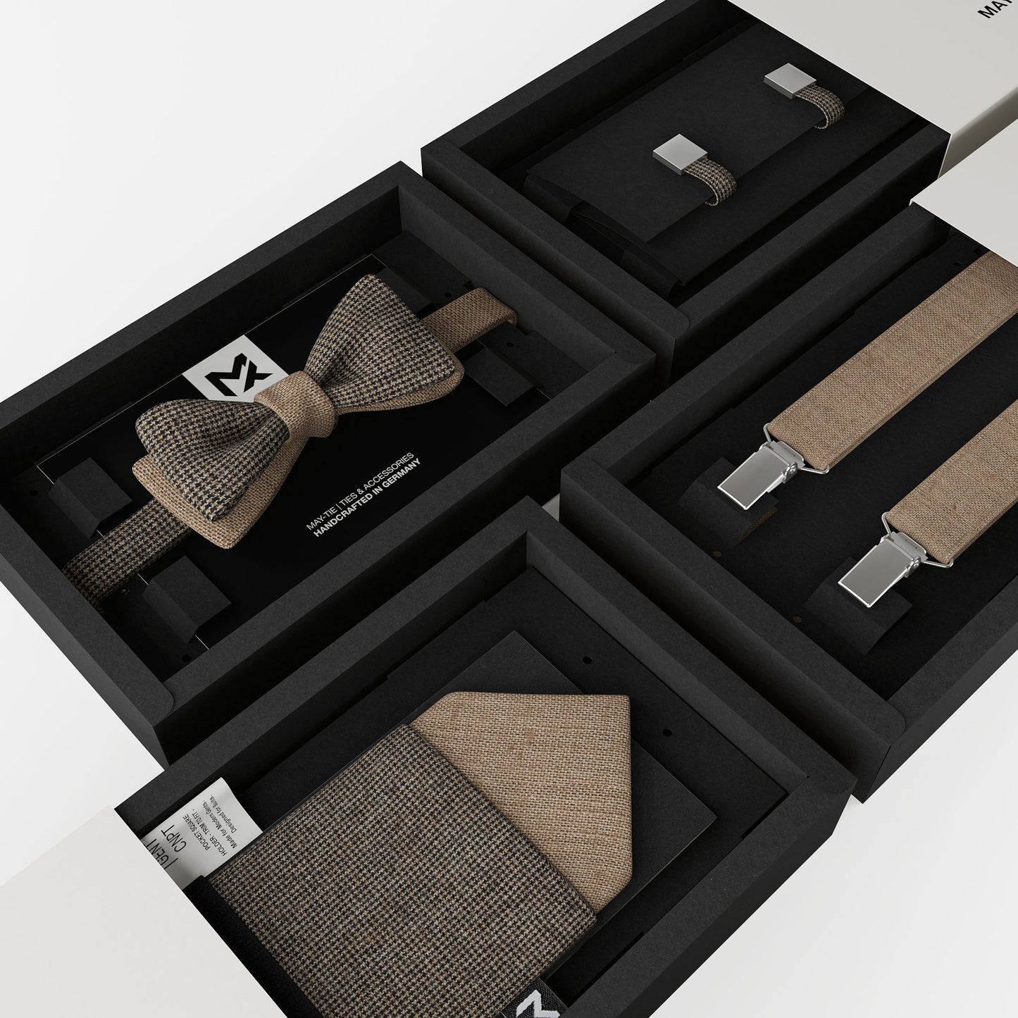 Brown Tweed Pocket Square – Houndstooth & Sahara Brown | New Wool | Pre-Fold 2-in-1