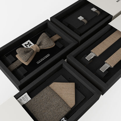 Brown Tweed Pocket Square – Houndstooth & Sahara Brown | New Wool | Pre-Fold 2-in-1