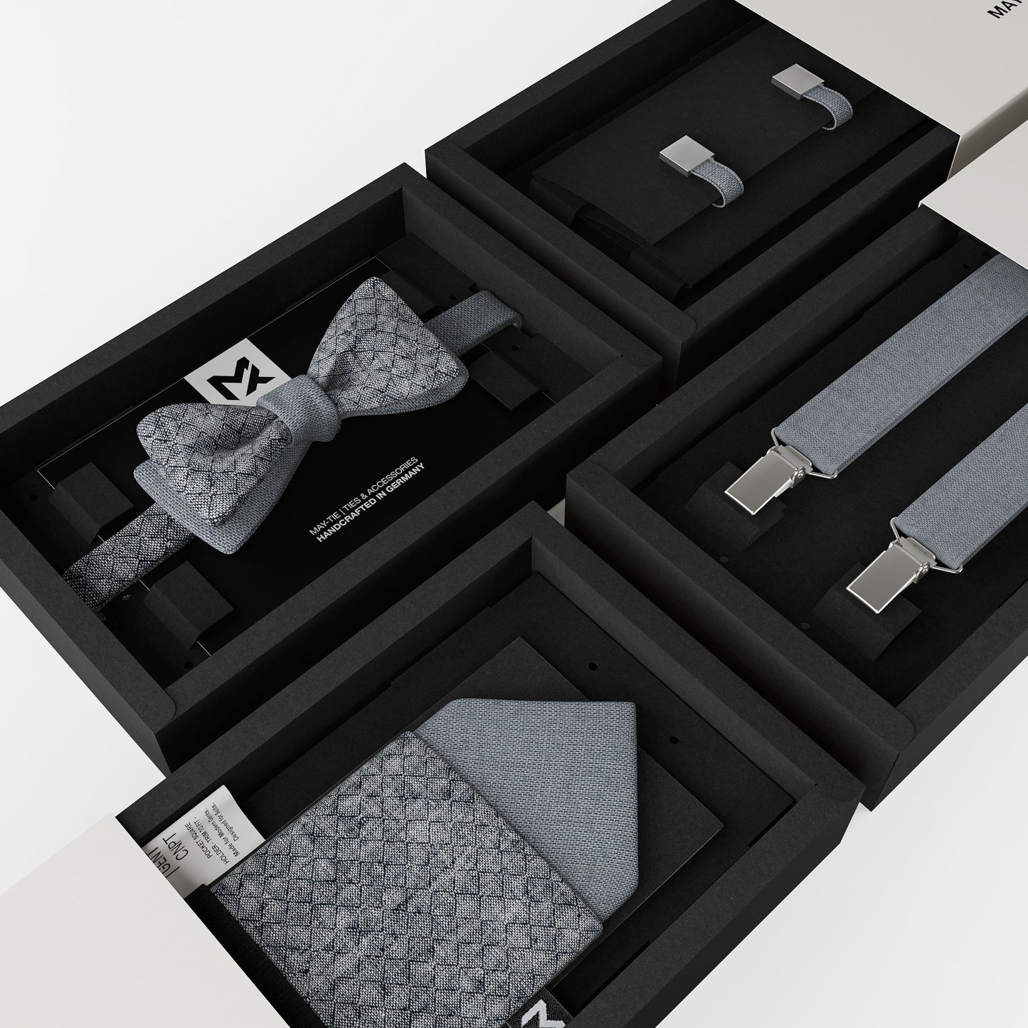 Blue Mesh Pocket Square – Mesh Melange & Fog Blue | Peace Silk | Pre-Folded 2-in-1