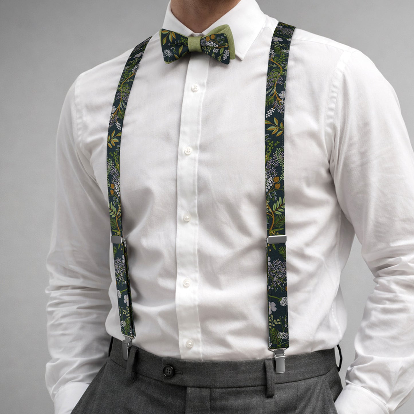 Green Floral Suspenders – Botanic Garden | Cotton | Classic Y-Shape