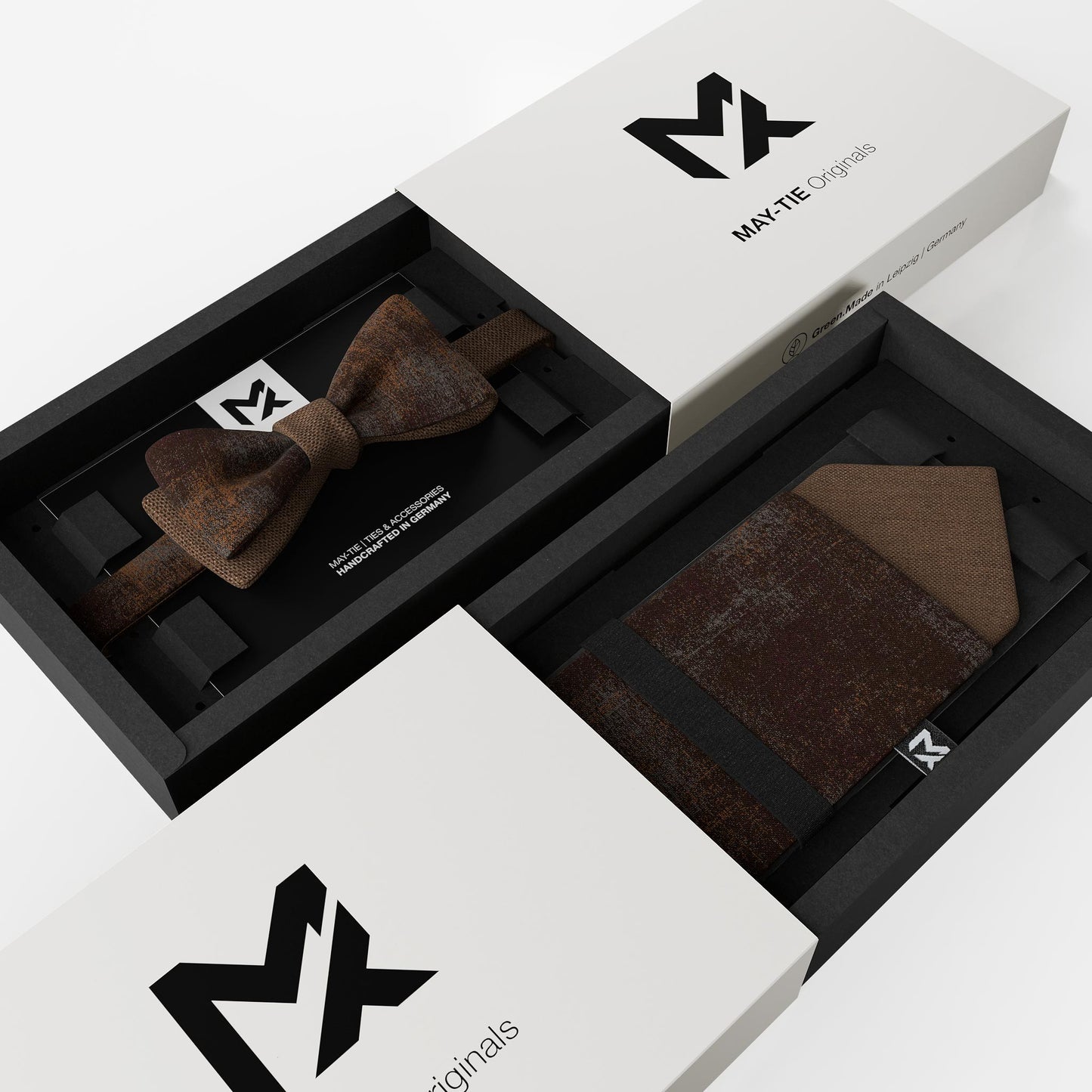 Brown Industrial Set – Bow Tie & Pocket Square | Rust Brown & Truffle | Peace Silk