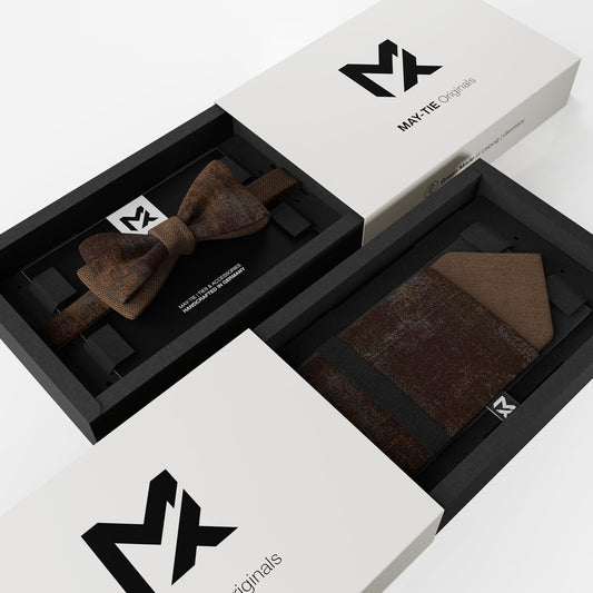 Brown Industrial Set – Bow Tie & Pocket Square | Rust Brown & Truffle | Peace Silk