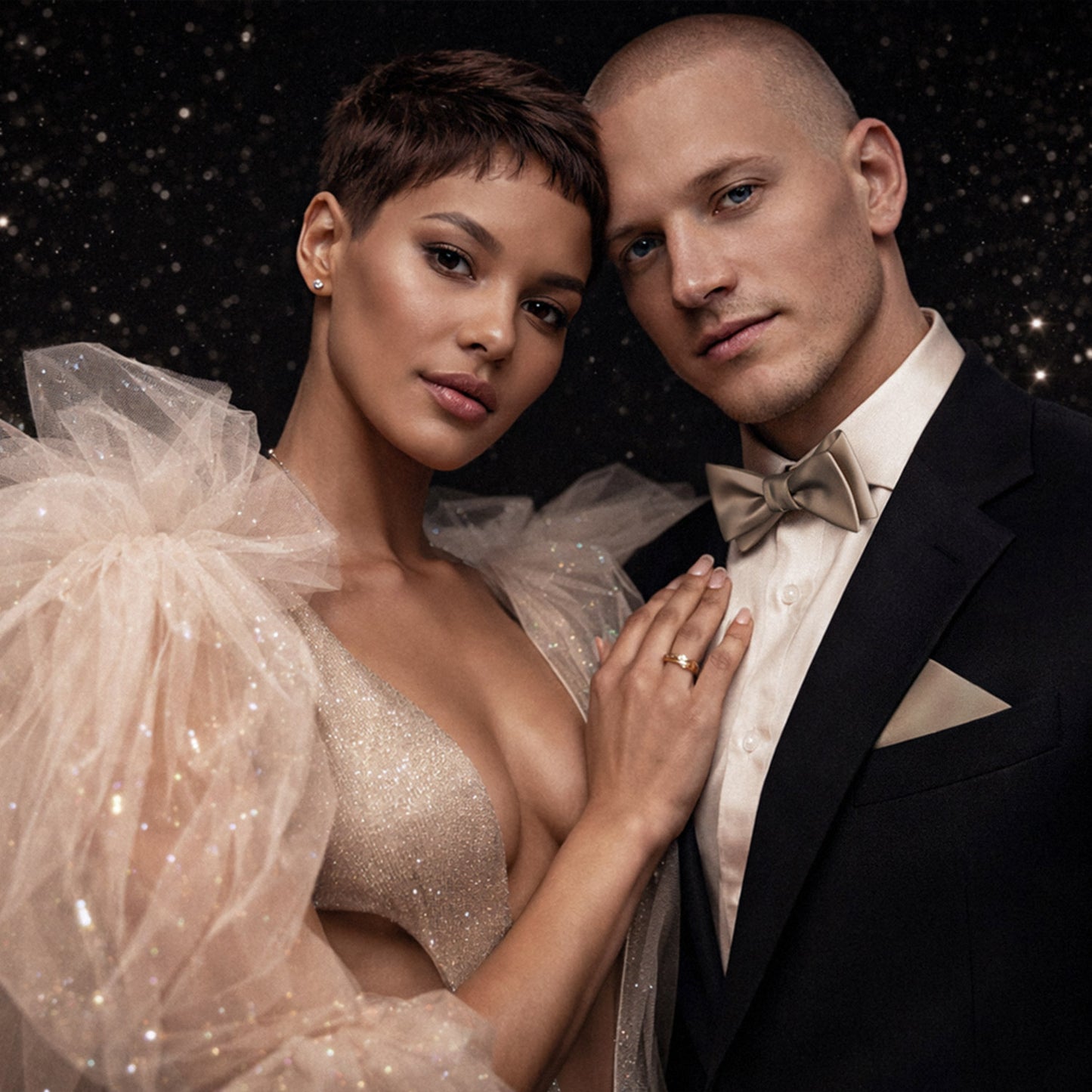 Black Pocket Square – Onyx Black & Dune Beige | Crêpe Satin Silk | Pre-Folded 2-in-1