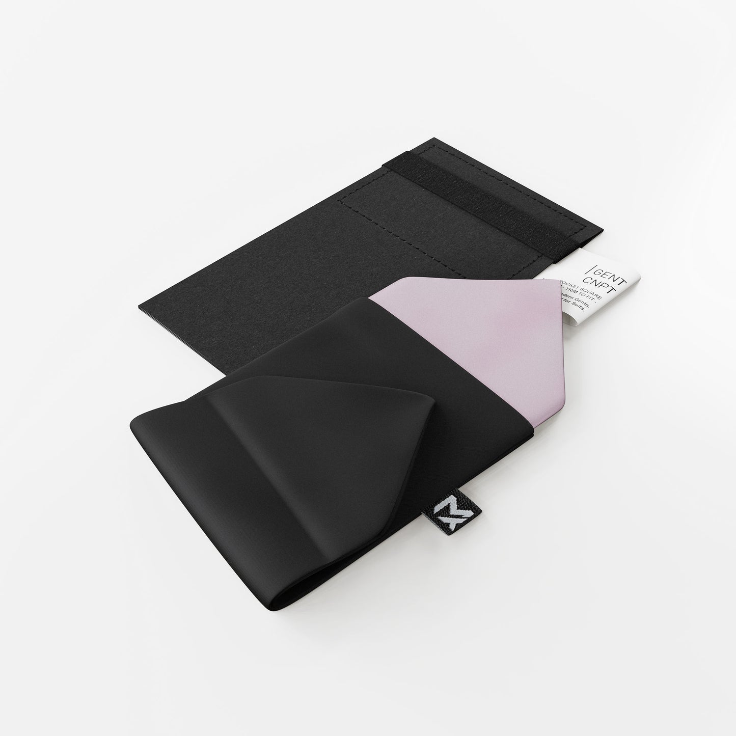 Black Pocket Square – Onyx Black & Smoke Lavender | Crêpe Satin Silk | Pre-Folded 2-in-1