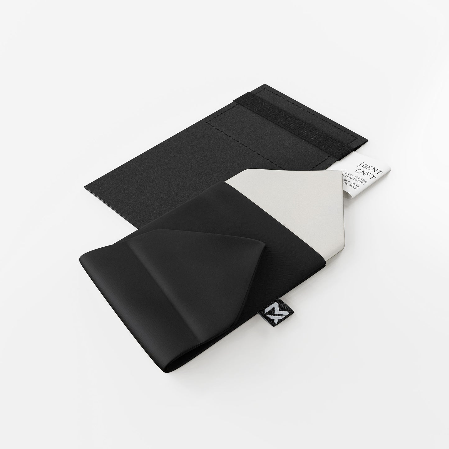 Black Pocket Square – Onyx Black & Crème White | Crêpe Satin Silk | Pre-Folded 2-in-1
