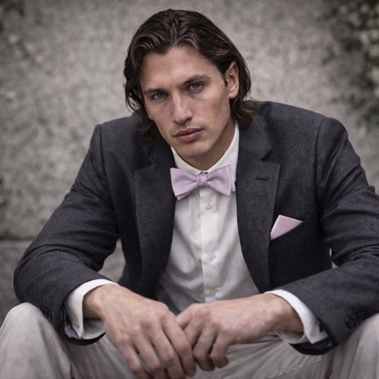 Black Pocket Square – Onyx Black & Smoke Lavender | Crêpe Satin Silk | Pre-Folded 2-in-1