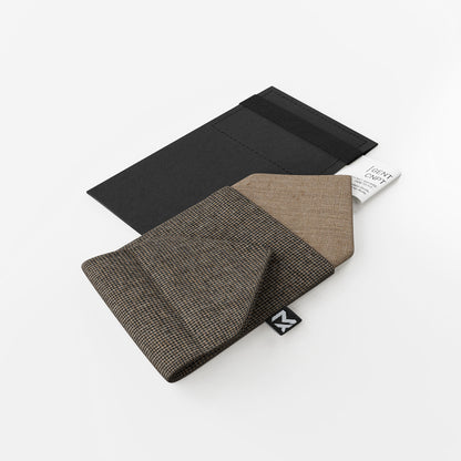 Brown Tweed Pocket Square – Houndstooth & Sahara Brown | New Wool | Pre-Fold 2-in-1